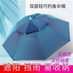 頭戴傘雨傘帽雙層大號折疊戶外釣魚傘漁具帽子頭頂式遮陽黑膠傘帽